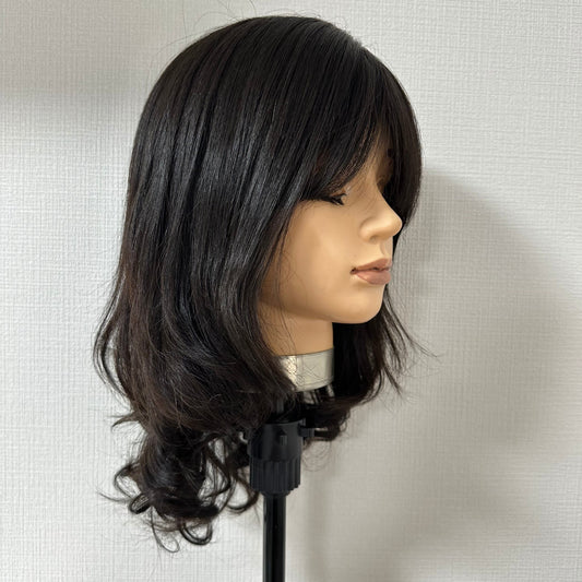 限定品 ブラックパーマ 前髪あり 百合子ウィッグレミー人毛100%